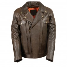 MEN’S RETRO BROWN UTILITY POCKET M/C JACKET